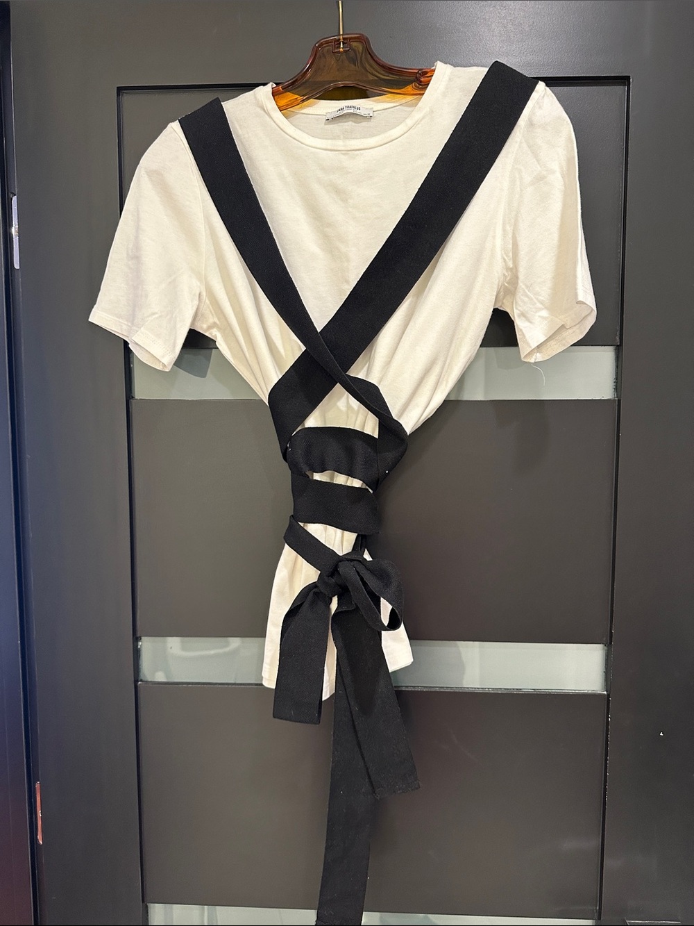Zara Ivory Tee with Black Wrap Straps